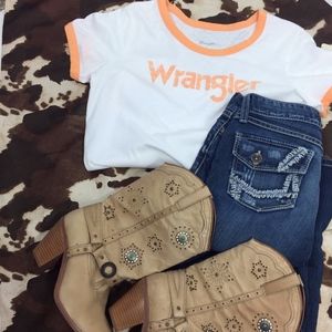 NWT Women's Wrangler Ringer Tee Vintage Logo L-XXL